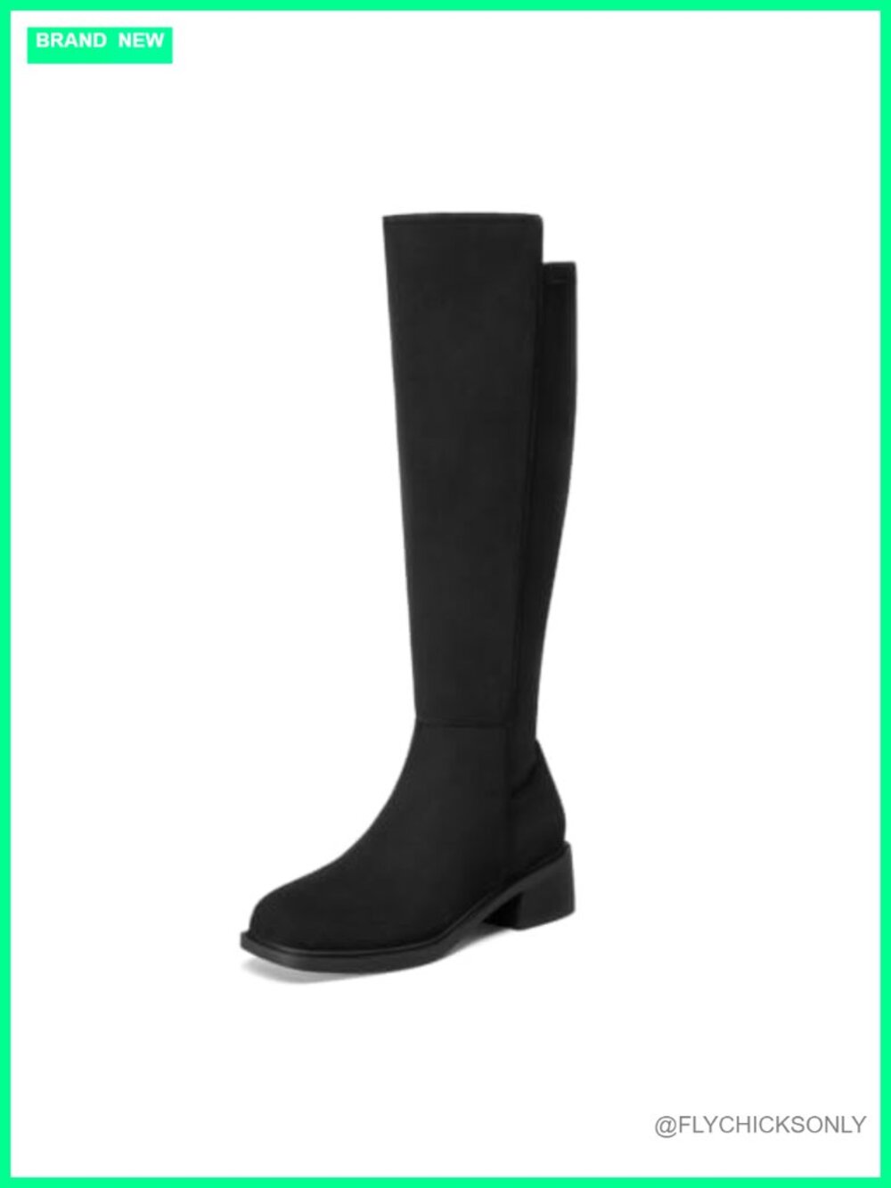 Women's Knee High Boots Stretch Tall Flat Square Toe Side Zipper Boot
